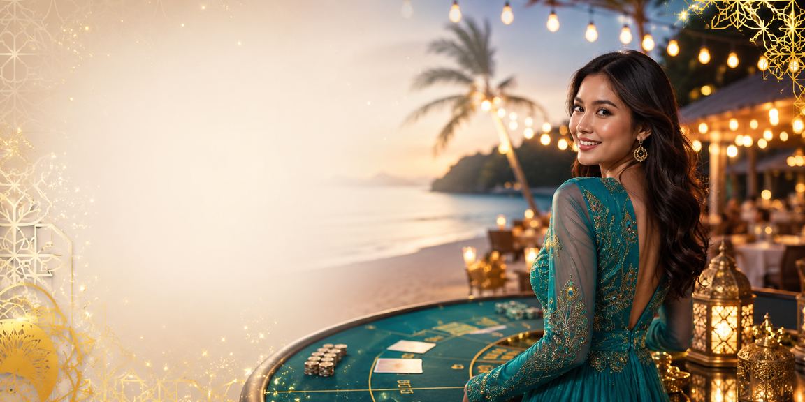 Suasana permainan kasino bertema Hari Raya di Langkawi Malaysia dengan hiasan perayaan yang meriah