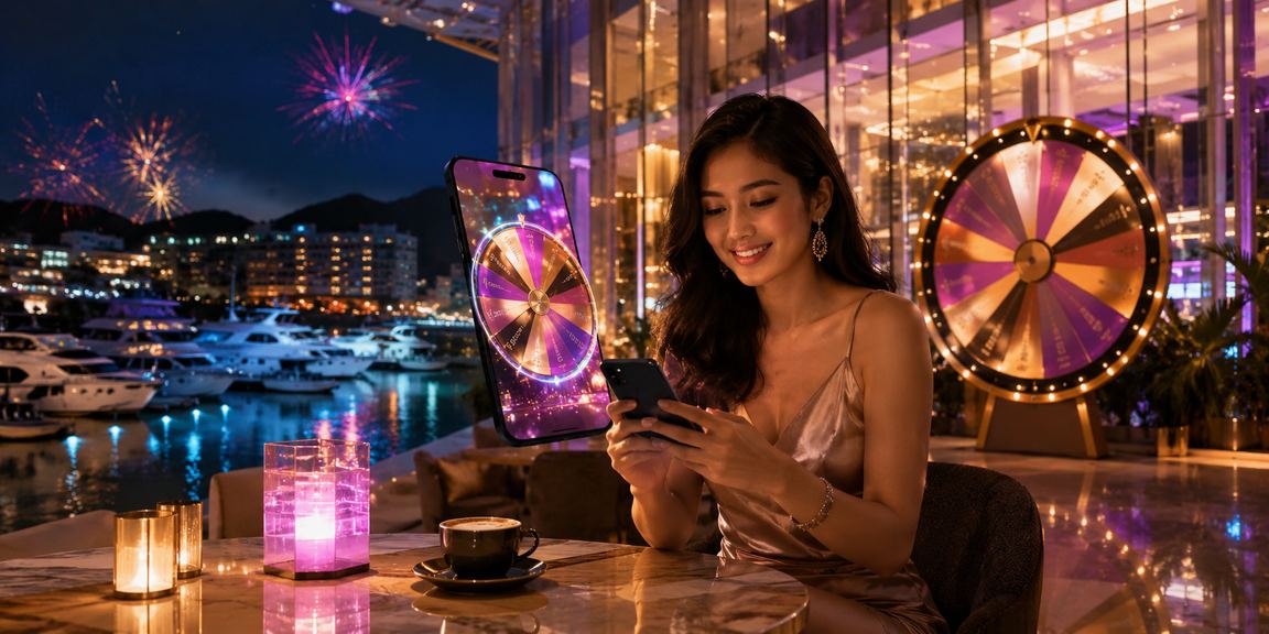Pemandangan Langkawi dengan suasana pertaruhan roulette kasino gaya Malaysia di tepi pantai
